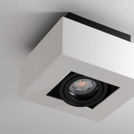 Pollux bianco I by LUSENZ - Vierkante plafondlamp met richtbare spot, mat witte coating en zwart interieur