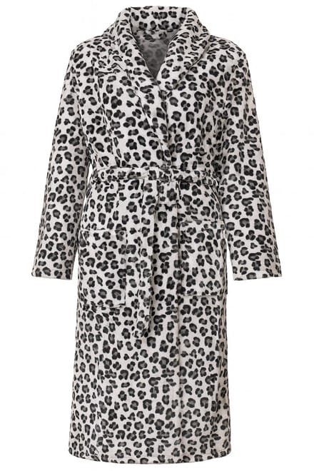 Panterprint badjas - dames - fleece - grijstinten - lang model - Badrock S/M