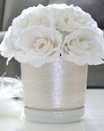 Safari Perla 12 cm pot met schotel - Unieke whitewash houtstructuur
