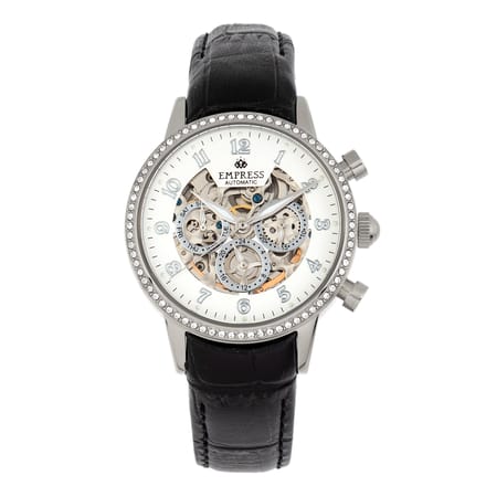 Empress Beatrice automatisch skelet wijzerplaat horloge met lederen band met dag/datum