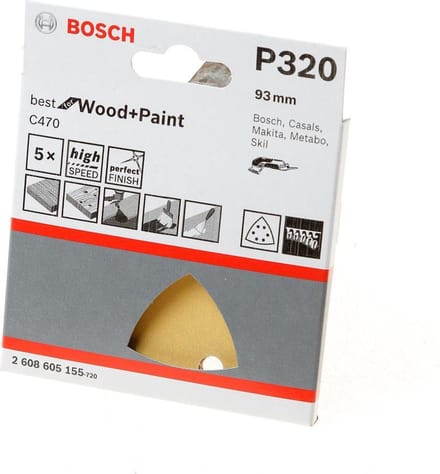 Bosch Accessories EXPERT C470 2608900830 Deltaschuurpapier Geperforeerd Korrelgrootte (num) 320 (l x b) 93 mm x 93 mm 5 stuk(s)