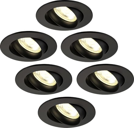 Ledvion - 6X LED Inbouwspot Rio - Zwart - Dimbaar - 3W - 2700K - Ø85 mm