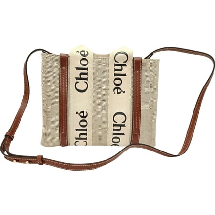 Chloé Small Woody Tote Bag in beige katoenen canvas