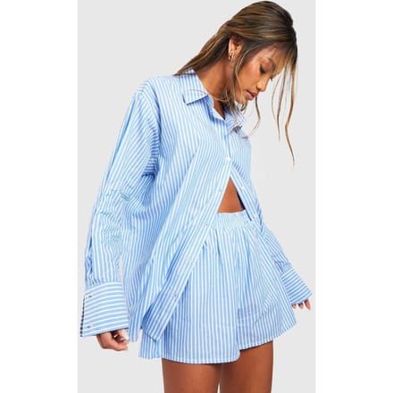 boohoo Dames Katoenen Pinstripe Pyjama Short | Blauw | Maat: 42