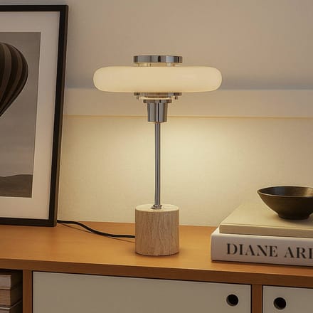Lindby - Tafellamp - 1licht - Metaal, travertijn - H: 46 cm - E14 - beige