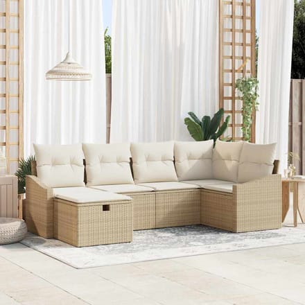 vidaXL Bankstel met kussen 7 pcs poly rattan