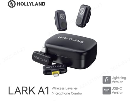 Hollyland LARK A1 Combo Mini Wireless Microphone for iPhone and Android (2 TX + USB-C RX + Lightning RX + Charging Case), Magnetic Mic for YouTube, TikTok, Podcasts, Vlogging (Black)