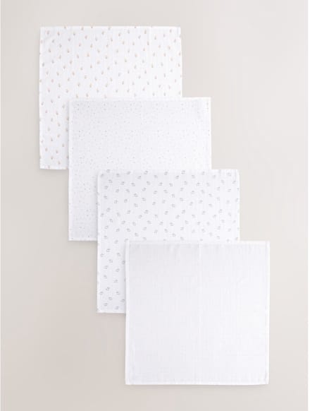 Next - Pasgeboren unisex - Set van 4 mousseline babydoekjes - Wit