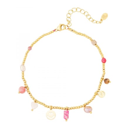 Enkelbandje - RVS - Goudkleurig - Charms - Roze