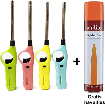 Gasaansteker navulbaar - keuken / bbq aanstekers - 4 stuks + Gratis gasfles!