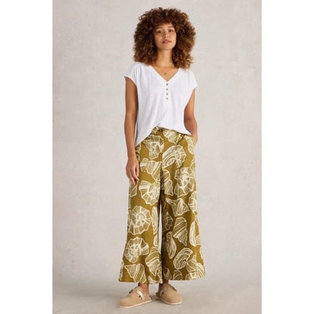 White Stuff Roxy Linen Blend Culotte Green Print Größe: 20 REGULAR | Ausgestellte Hosen Outlet | Damen | Weiß