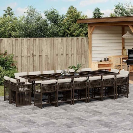 vidaXL - 17-delige - Tuinset - met - kussens - poly - rattan - bruin