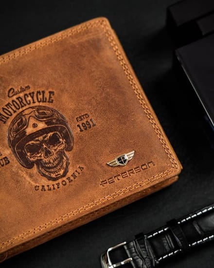 Peterson - Leren Portemonnee - Nubuck - Skull Motief - RFID Bescherming