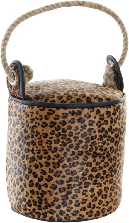 Items Deurstopper cilinder met touw - luipaard print - leer - 19 cm - afrikaans - tegen klapperende deuren
