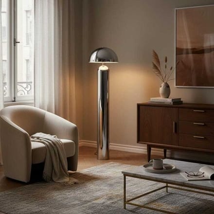 LUSENZ Asteri - Design Retro Staande lamp Chroom Metaal 150 cm - Woonkamer lamp -  E27 fitting - Met voetschakelaar