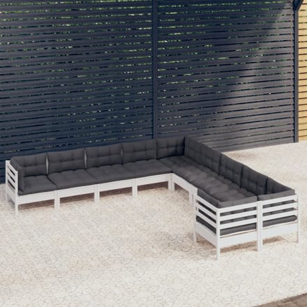 vidaXL - 10-delige - Loungeset - met - kussens - grenenhout - wit