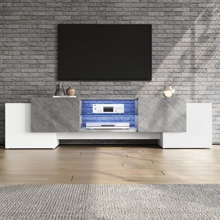 MODFU TV-meubel 180x40x46.5 cm van MDF, modern ontwerp met Bluetooth-LED, veel opbergruimte en verstelbare legplank