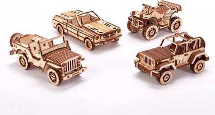 Wood Trick Set van Voertuigen - Houten Modelbouw