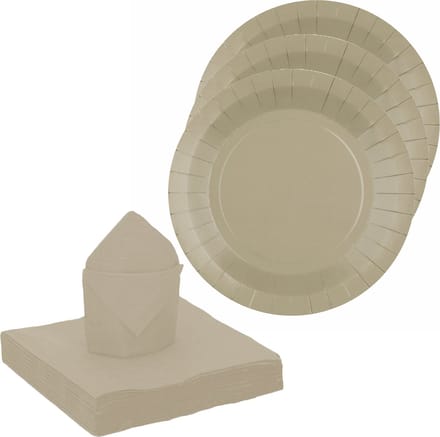 Santex feest/verjaardag servies set - 20x bordjes/20x servetten - taupe - karton