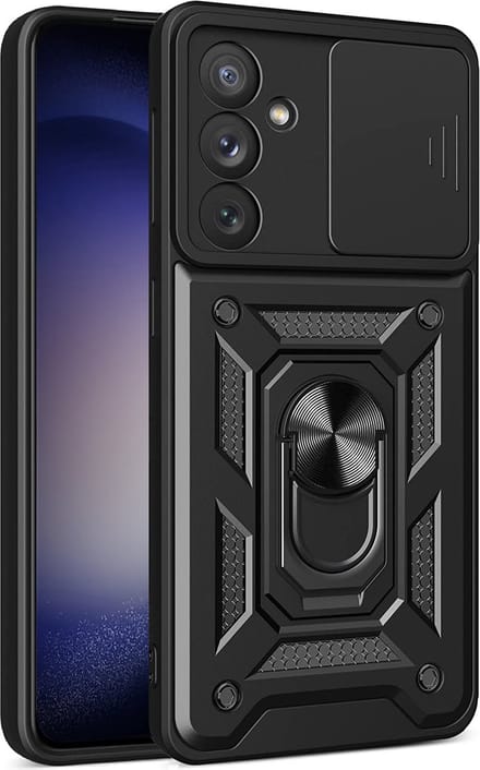Samsung Galaxy S23 Plus hoesje met Ringhouder en Camera schuifje - shockproof case - Zwart