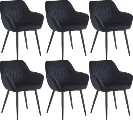 Colenis® - Luna Eetkamerstoel - Set Van 6 - Zwart - Fluweel - Industrieel - Met armleuning