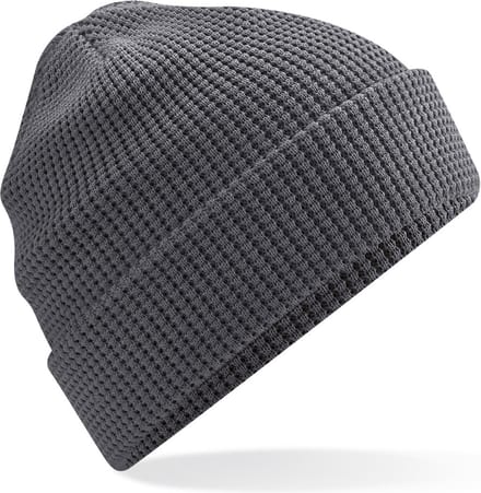 Heren Beanie Wintermuts wafelstructuur grafiet grijs 100% biologisch katoen