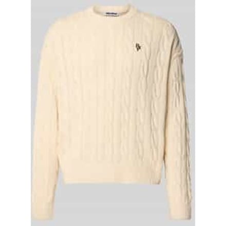 Gebreide pullover met kabelpatroon en labelstitching