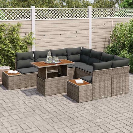 vidaXL - Tuinbank - Set - 9 - st - Grijs - poly - rattan