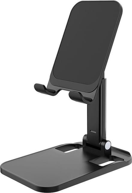 Telefoonstandaard - Verstelbaar - Inklapbaar - Kantelbaar - Voor Bureau en Bed - Universeel - Zwart
