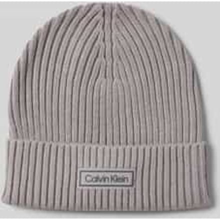 Calvin Klein Patch Chunky Rib Cotton Beanie Silver Sconce Maat: OS | Petten Outlet | Heren | Grijs