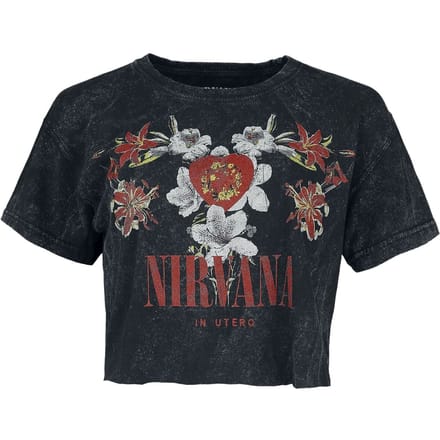 Nirvana T-shirt - Flowers - S tot XXL - voor Vrouwen - charcoal
