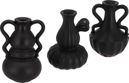 Daan Kromhout - Set/3 - Vaasjes - Jada - Zwart - 12x18cm - Keramiek
