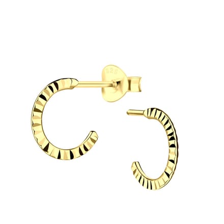 Joy|S - Zilveren oorringen stud - 10 mm - diamond cut straight t80 - gold plated