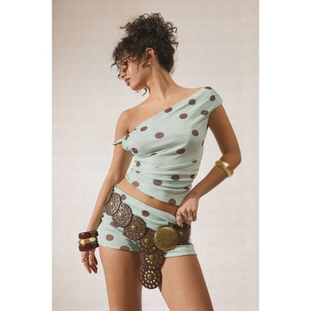 boohoo Dames Mesh Polka Dot Omslag Mini Shorts | Aqua | Maat: 44