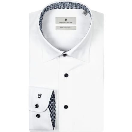 Thomas Maine Overhemd Bergamo Two-Ply Cotton Abstract Contrast Verborgen Button-Down Navy-Wit / male