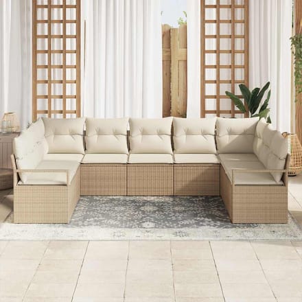vidaXL - Tuinbank - Set - 9 - st - Beige - en - Wit - poly - rattan