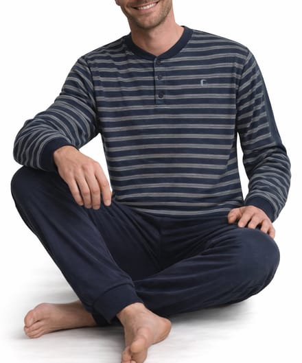 Gentlemen - Badstof Heren Pyjama - Donkerblauw - Maat L