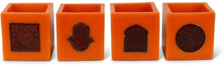 Safaary - Marokkaanse Waxinelichthouder Oranje Ø 12 x 12cm-Vierkant patroon