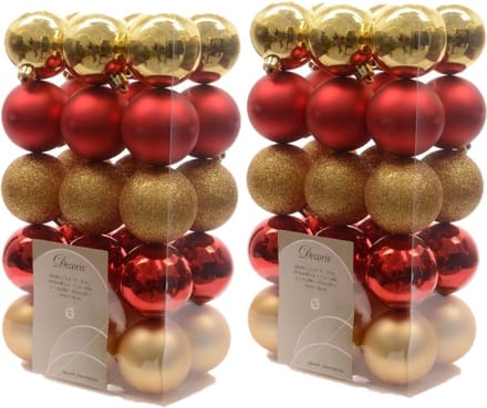 Decoris kerstballen - 60x st - goud en rood - D6 cm - kunststof - kerstversiering