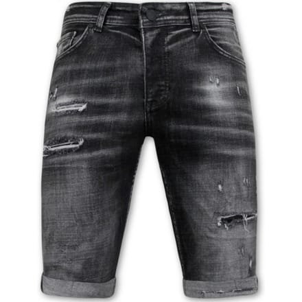 Stonewashed Ripped Mannen Short - Slim Fit -1085- Zwart