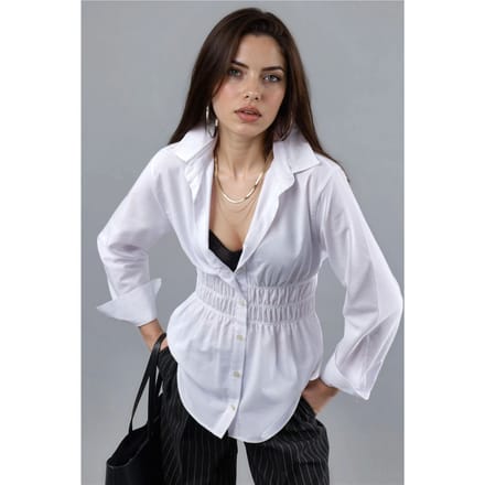 Langarm Button-Up Poplin Shirt met Gatherings Details