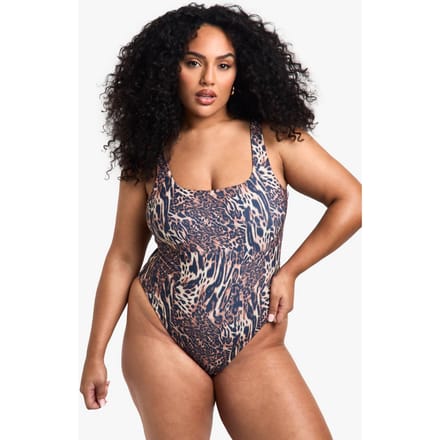 boohoo Dames Plus Swimwear Essentials Luipaard Badpak met Scoop Hals | Luipaardprint | Maat: 56