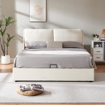 Tweepersoonsbed Lunner met bedbodem 204x146x96 cm beige [en.casa]