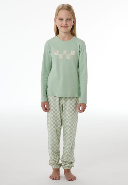 Lange pyjama van interlock met manchetten, pastelgroen - Nightwear 152