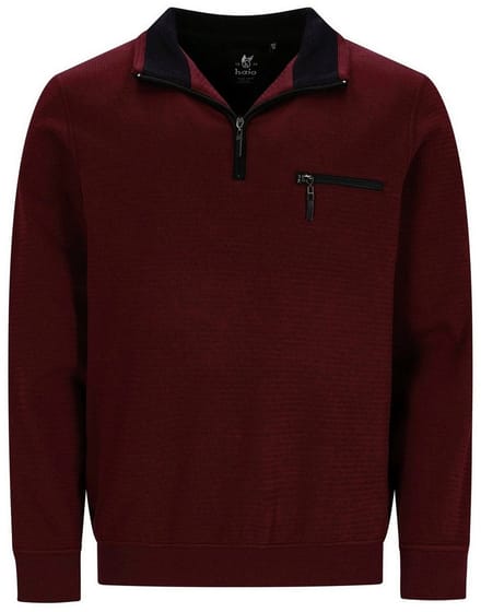 Hajo - Heren sweater met rits - donkerrood - Maat M