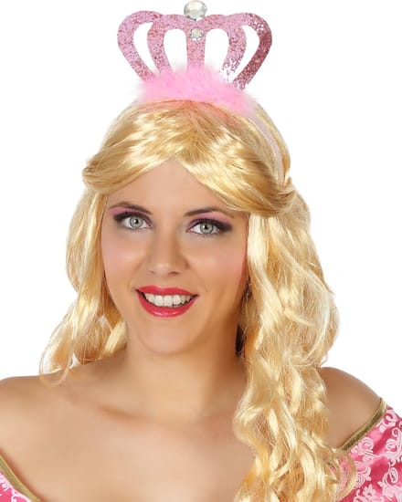 Atosa Prinses/koningin verkleed diadeem - roze kroon - Carnaval/themafeest