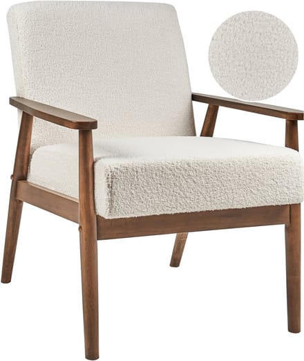 ESRUM - Fauteuil - Gebroken wit - Bouclé/Donker hout
