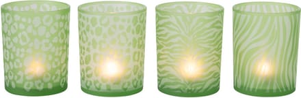 J-Line theelichthouder Dierenprint - glas - groen - large - set van 4