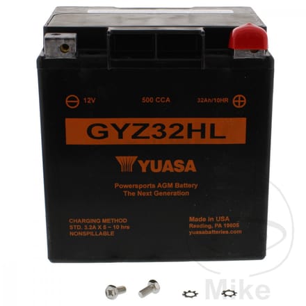 YUASA BATTERY GYZ® 12V 1 LEAD ACID MAINTENANCE FREE REPLACEMENT BLACK