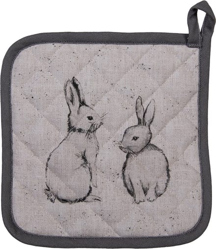 Clayre & Eef Pannenlap 20x20 cm Beige Grijs Katoen Konijn